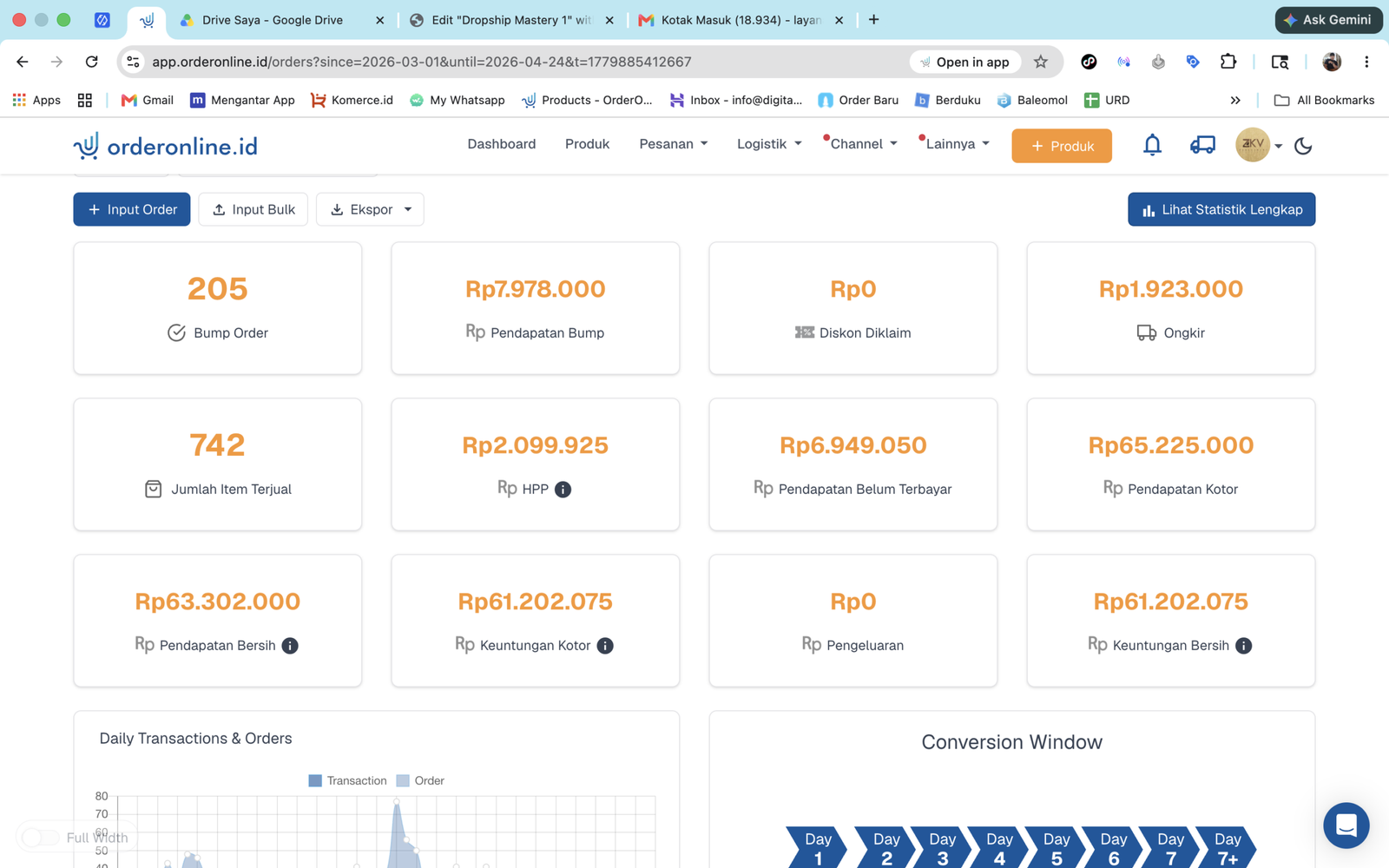 Dashboard Omset 65 Juta
